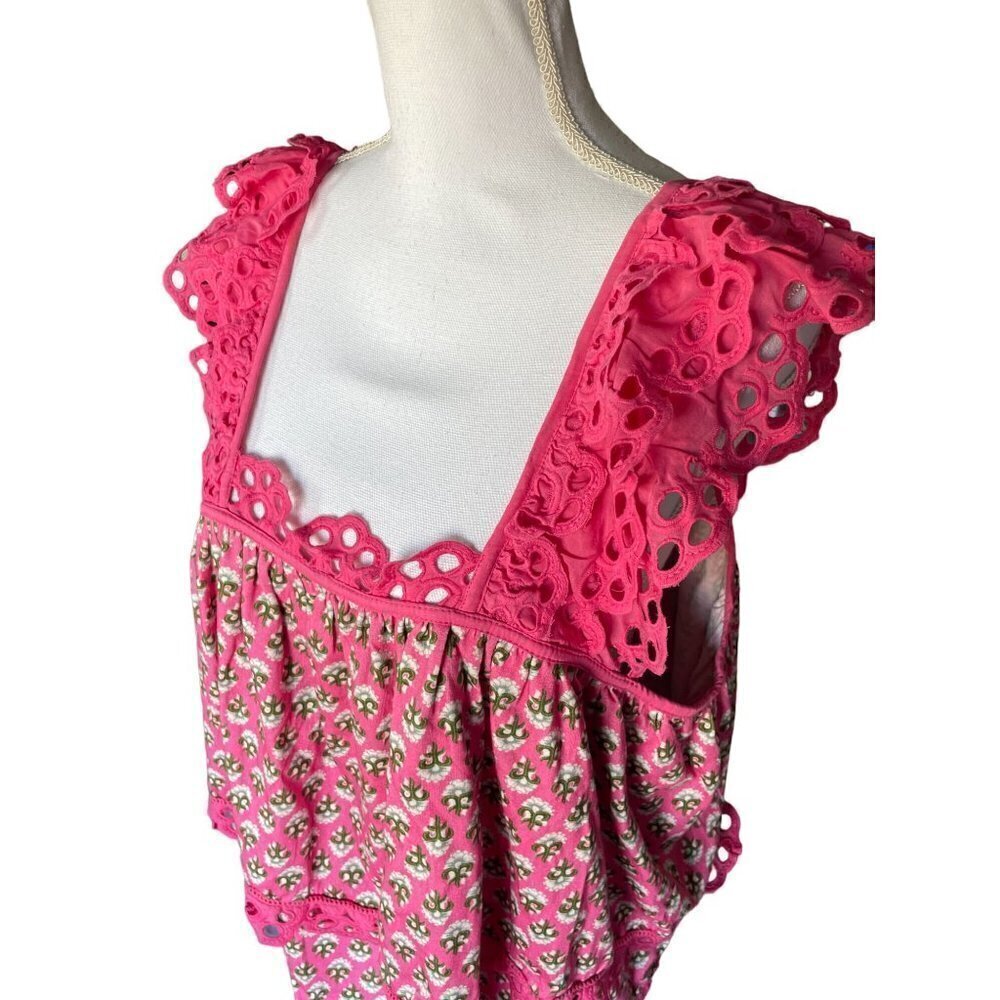 Anthropologie Letmebe Women's Top Shirt Blouse Size XL Hand Crafted Pink Rose Ne - Picture 4 of 13